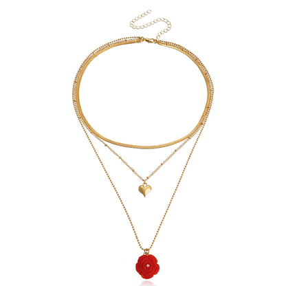 Jewelry Multilayer Love Rose Pendant Necklace Sweater Chain Fresh and Natural Niche Design Sense Necklace