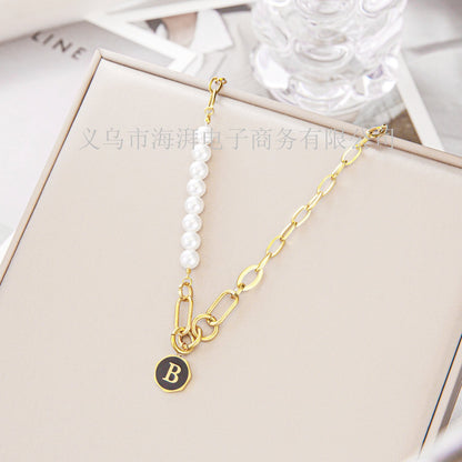 Light luxury letter pendant necklace Christmas sweater chain necklace temperament pearl B letter necklace