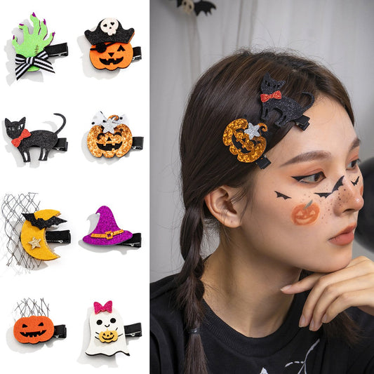 Halloween funny pumpkin head ghost hair clip set duckbill clip simple felt meniscus hat hair accessories headdress