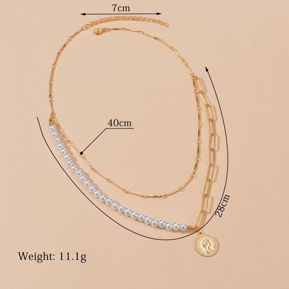 Fashion Alloy Queen Head Pendant Necklace Multilayer Imitation Pearl Necklace Accessories