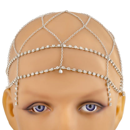 Ornament Mori Mesh Cross Headdress Female Bohemia Stitching Claw Chain Diamond Tassel Hair Accessories
