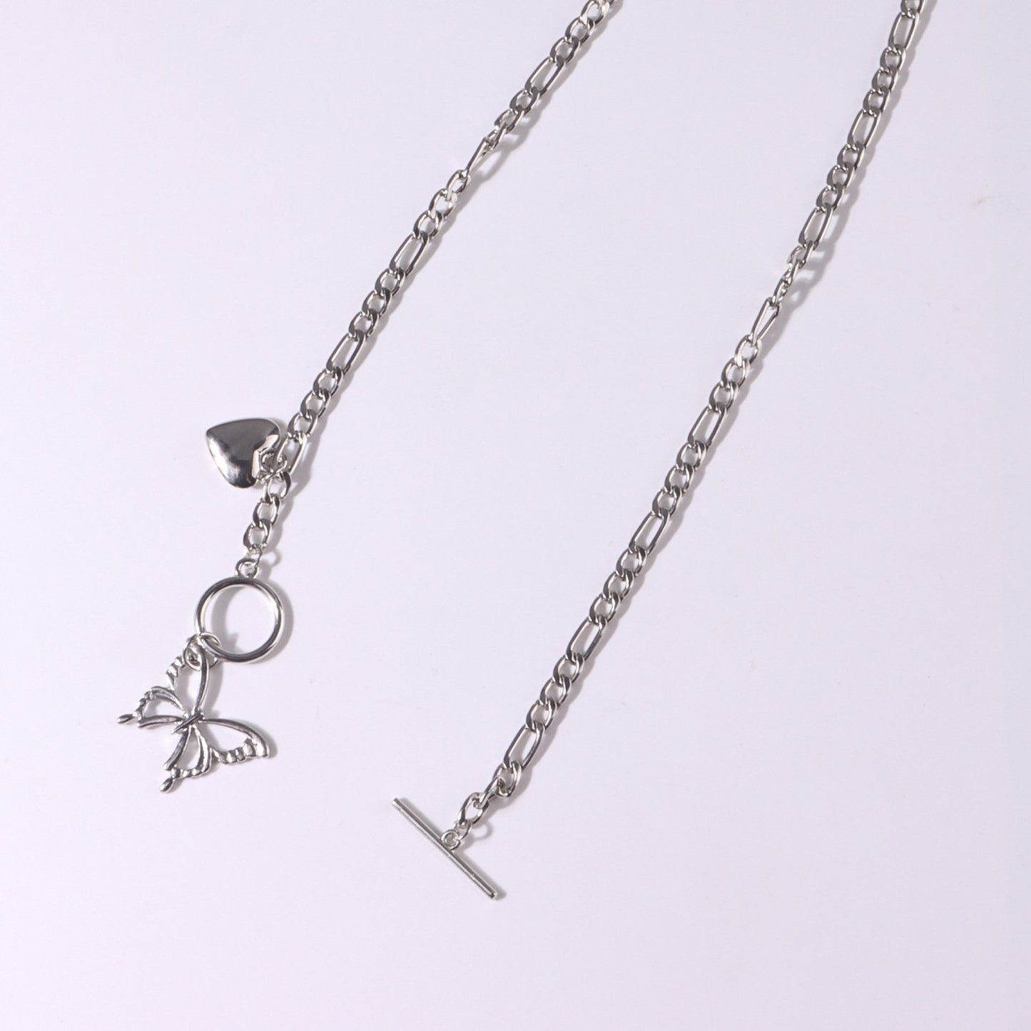 Jewelry Geometric OT Buckle Hollow Butterfly Pendant Necklace Ladies Three to One Trendy Love Heart Necklace