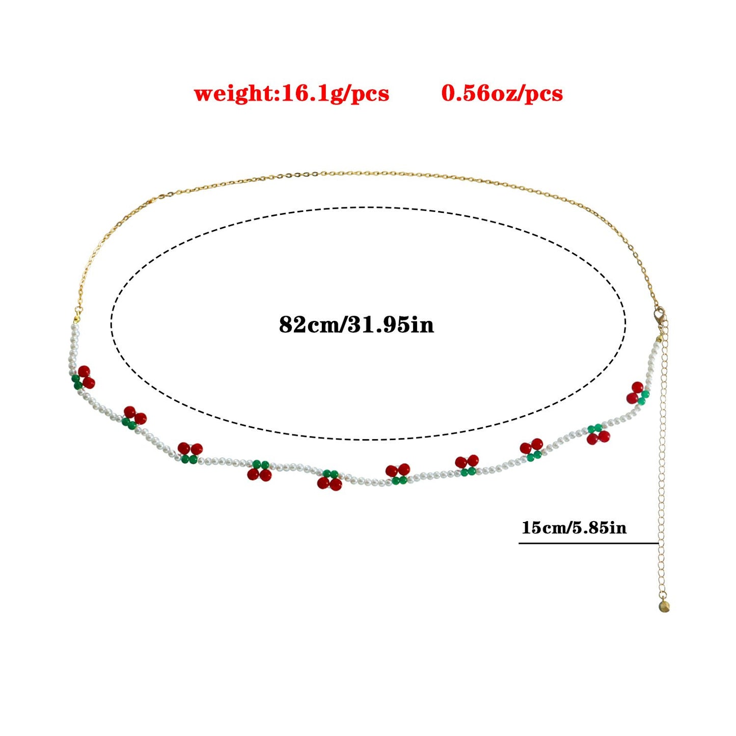 Jewelry ethnic red cherry imitation pearl ins waist chain beaded accessories women's street trendy hot girl waist decoration