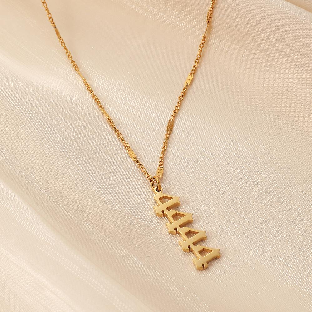 Fashion stainless steel number angelnumber4444 necklace angel's mark personality simple