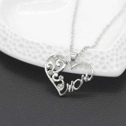 Simple Heart Shape Diamond Rhinestone Mom Necklace Mother's Day Gift Ornament