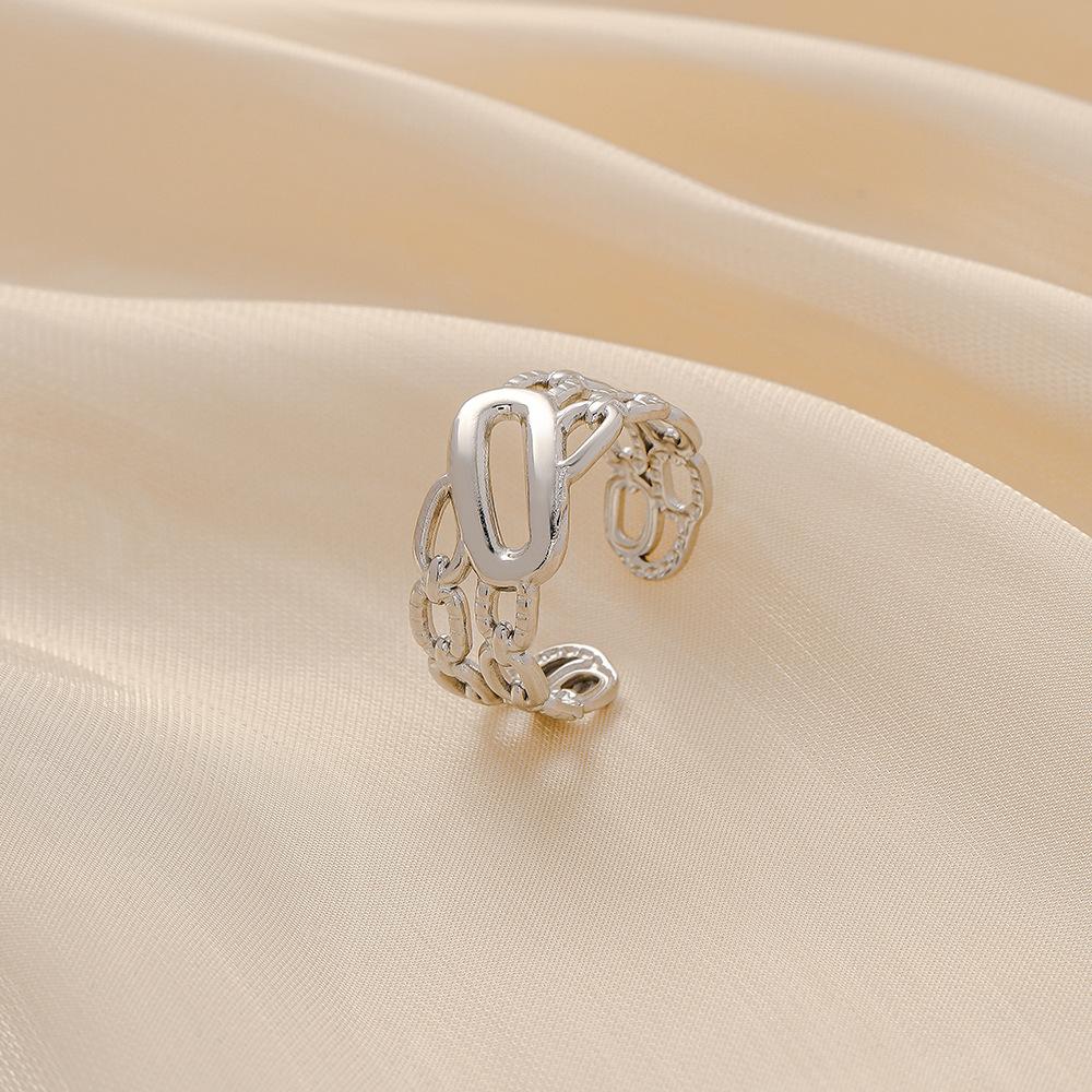 Ins niche design atmosphere sense female stainless steel hollow stripe adjustable titanium steel ring opening ring