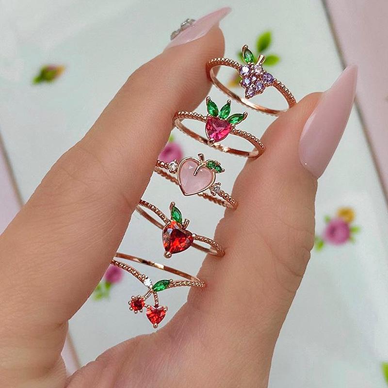 Cute fruit ring fun all-match grape apple ring ins sweet girl index finger ring