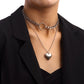 Jewelry Double Cuban Chain Ring Love Pendant Necklace Feminine Trendy Small Fragrance Necklace