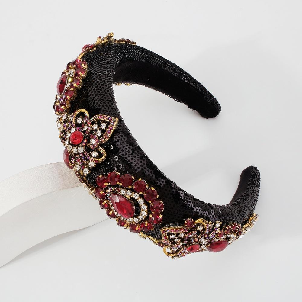 F3663 Baroque Thick Sponge Headband Palace Sequin Diamond Hair Accessories Heavy Industry Fashion Retro Headband