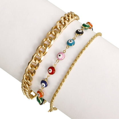 Jewelry ins thick aluminum chain devil's eye anklet girls high-end retro foot accessories three-piece suit