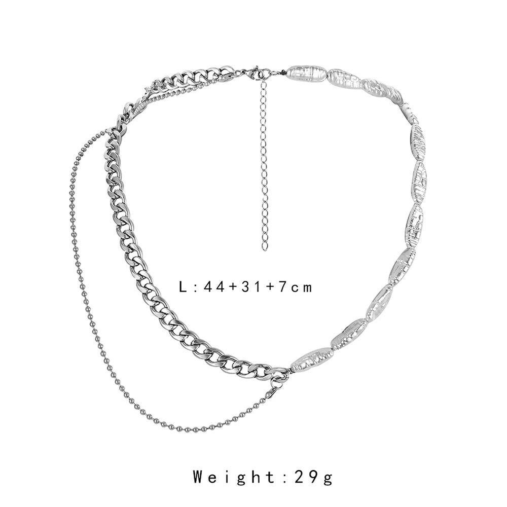 Trendy shaped baroque stainless steel NK chain bead chain splicing pearl necklace titanium steel personalized clavicle chain
