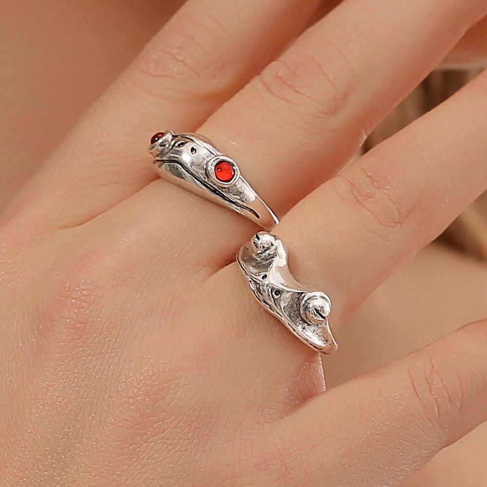 Creative retro opening frog golden toad ring personality adjustable animal joint ring