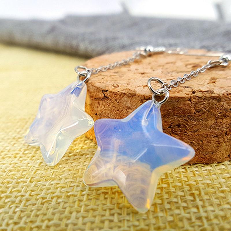 Five-pointed star opal earrings long section natural stone earrings net red hot style street stall jewelry live pet fan