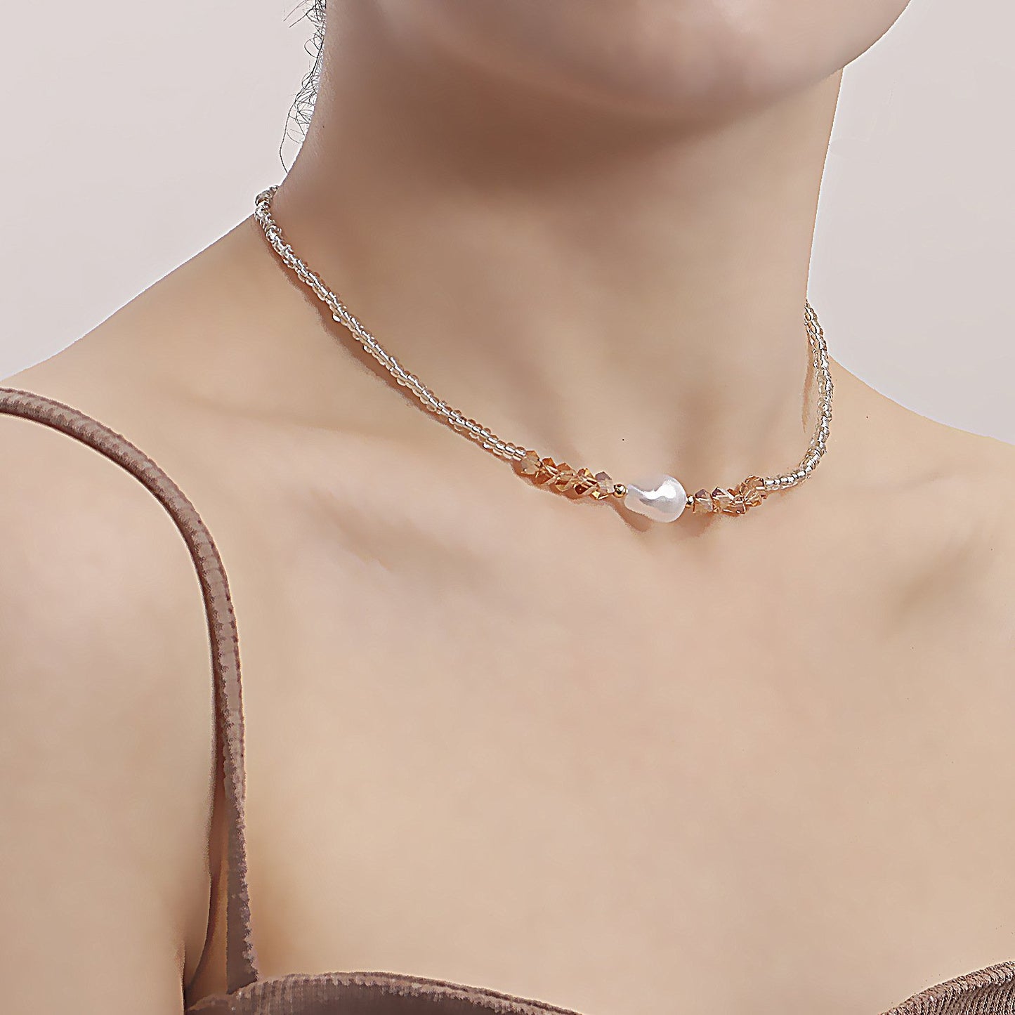 Jewelry Bohemian Small Rice Bead Crystal Imitation Pearl Necklace Necklace Women's Necklace Doesn't Fade