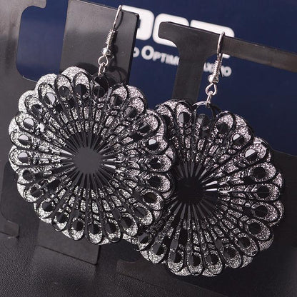 Exaggerated Retro Hollow Flower Court Versatile Actress Frosted Earrings Dunhuang