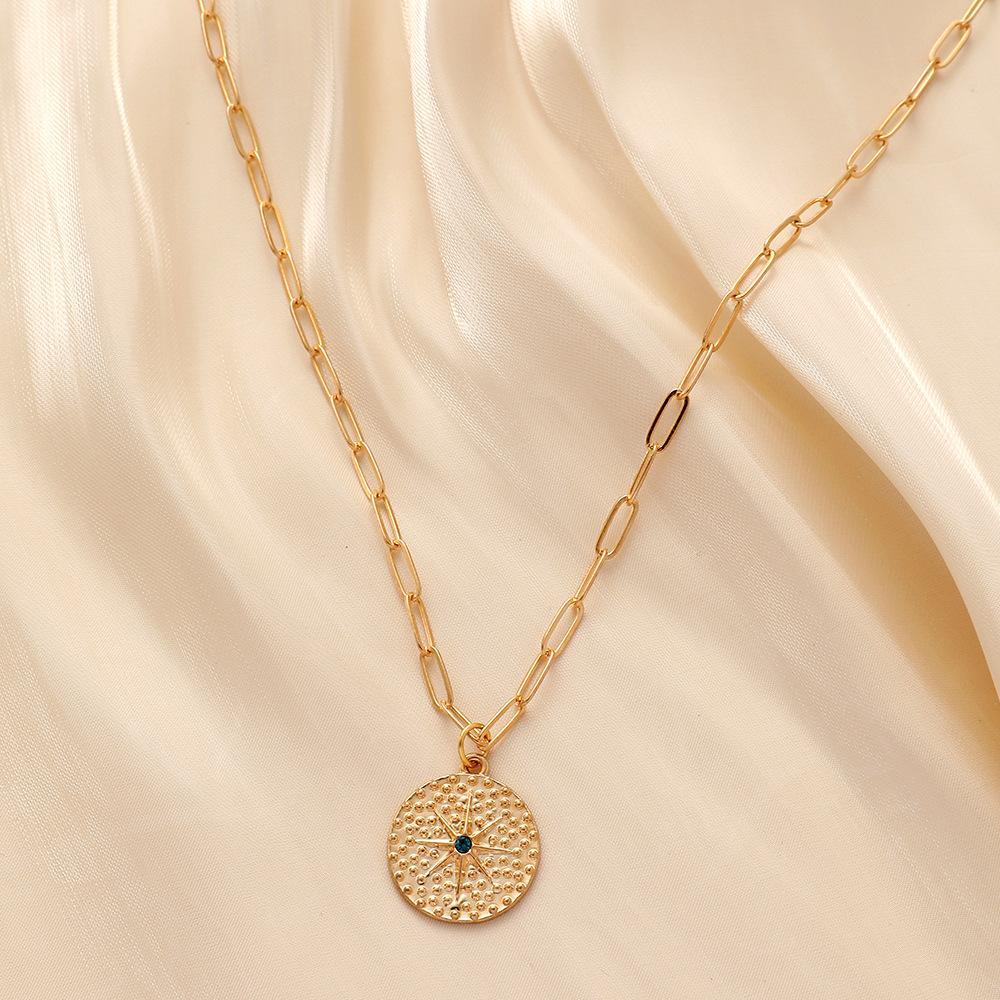 Fashion Ladies Metal Retro Star Coin Pendant Necklace Versatile Clavicle Chain Cross Chain