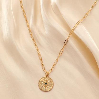 Fashion Ladies Metal Retro Star Coin Pendant Necklace Versatile Clavicle Chain Cross Chain