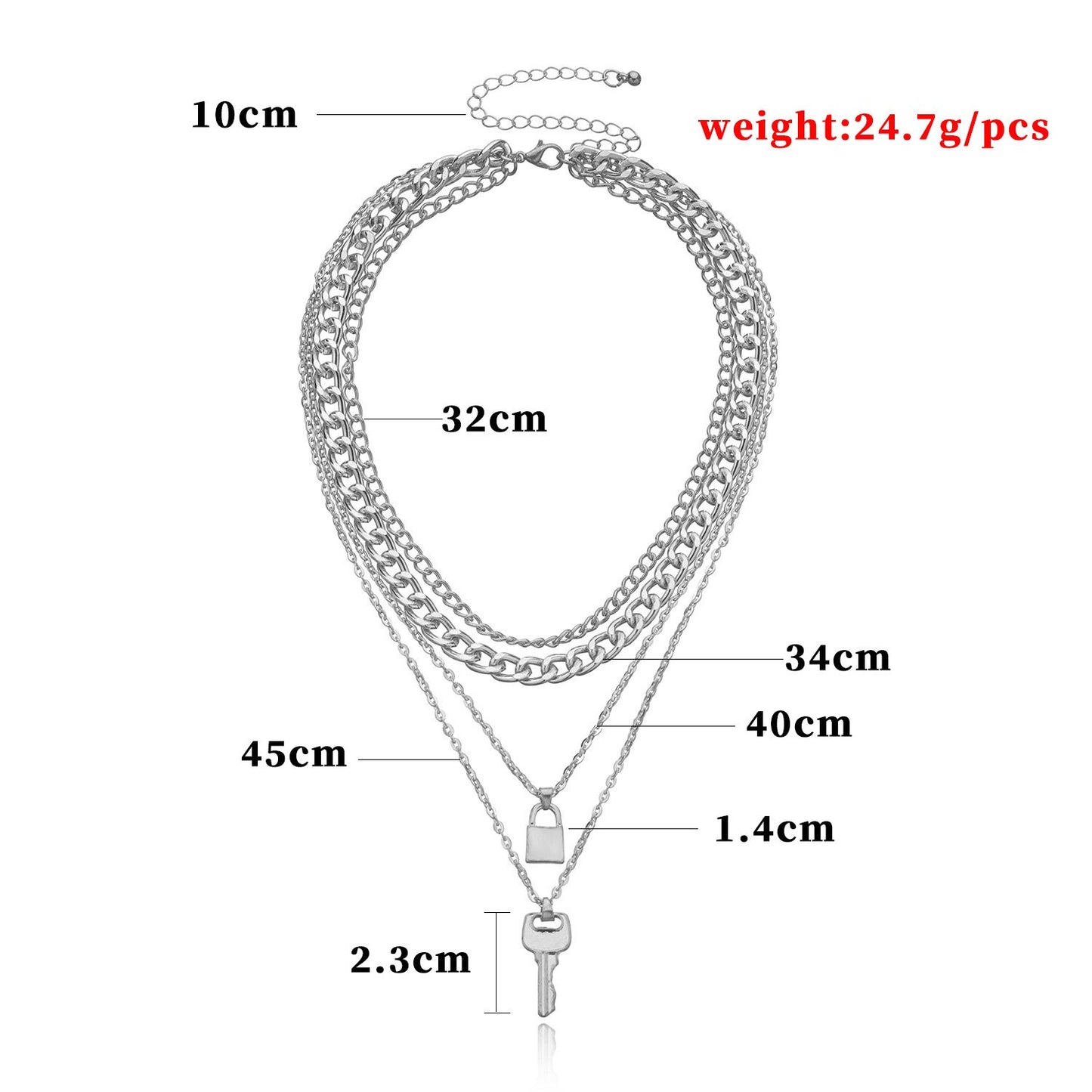 Jewelry popular key lock pendant necklace female punk retro exaggerated multi-layer necklace