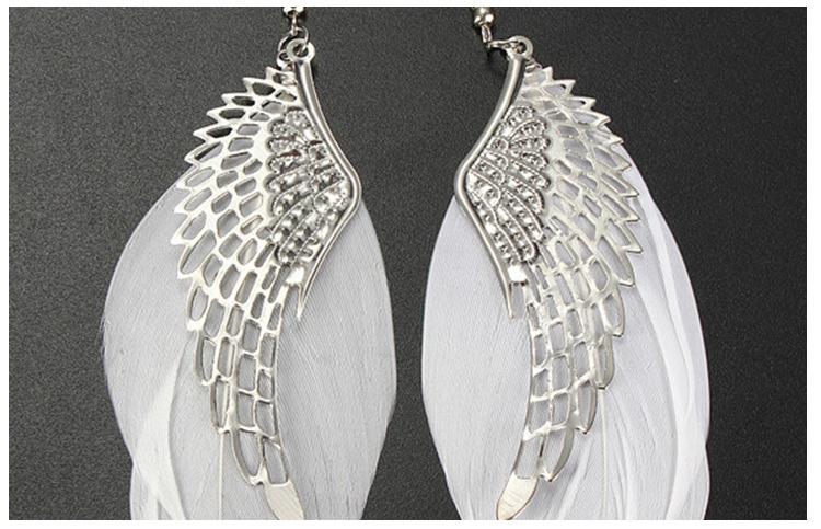 Fashion Exaggerated Angel Wings Feather Earrings Long Simple Alloy Earrings Jewelry