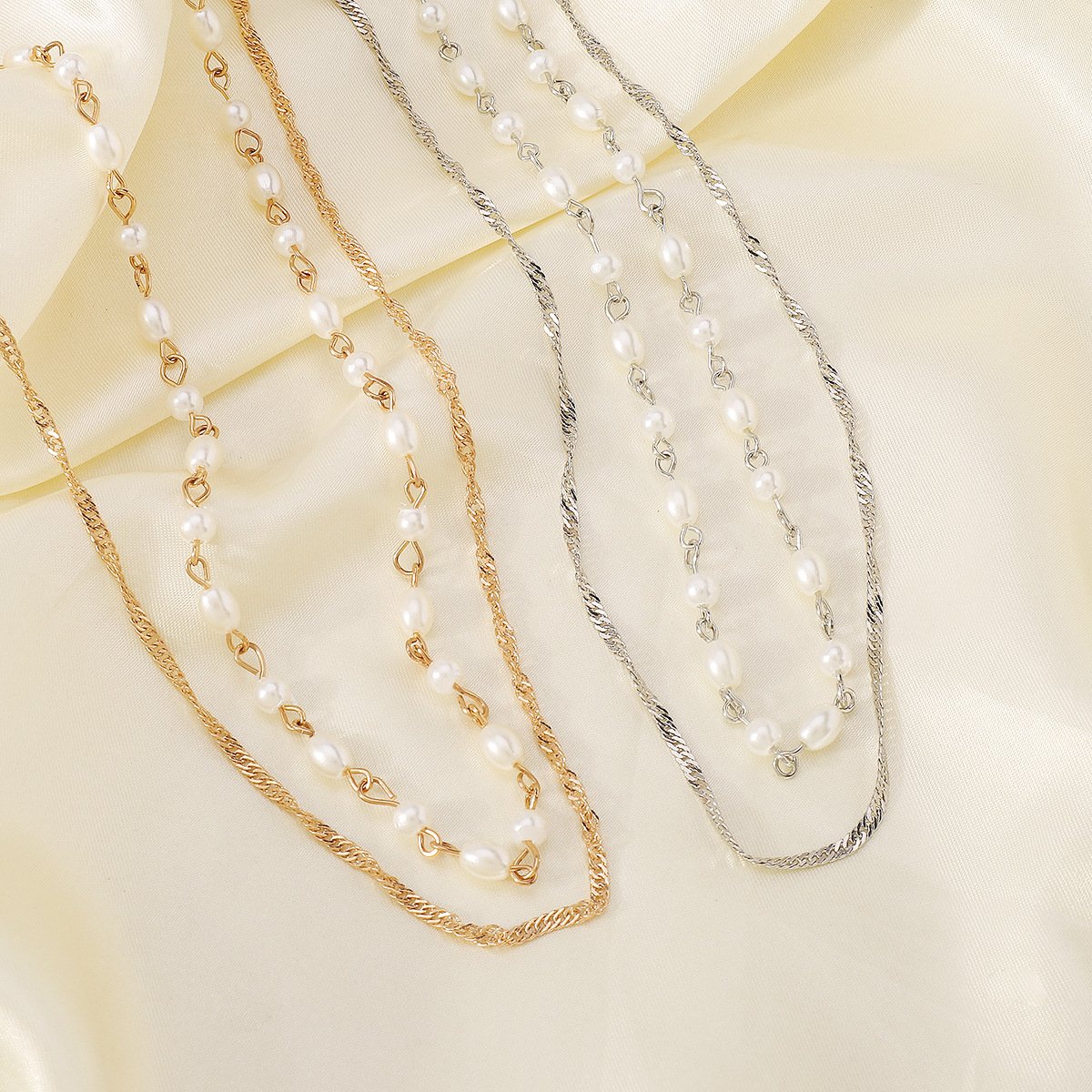 N125 Fashion Internet Red Simple Necklace Imitation Pearl Stacked Small Necklace Cold Geometric Necklace