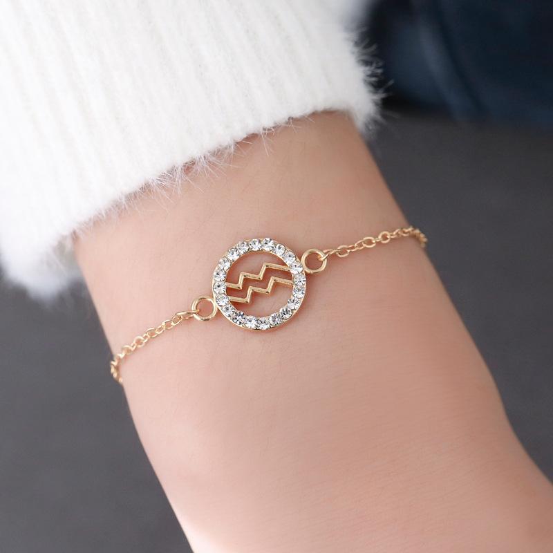 Fashion diamond-encrusted zodiac bracelet personalized versatile round hollow bracelet student couple gift