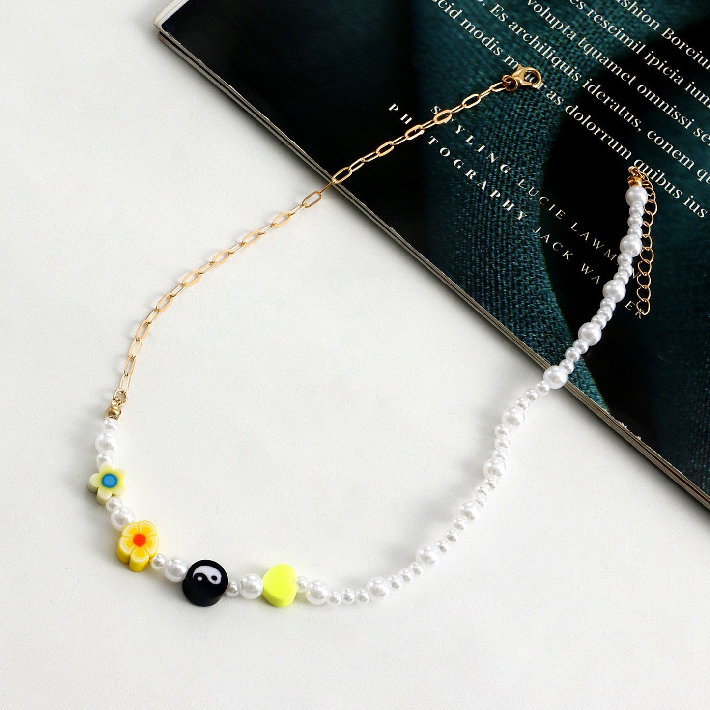 Jewelry Bohemian imitation pearl soft pottery multi-element beaded necklace baby bead necklace hot girl