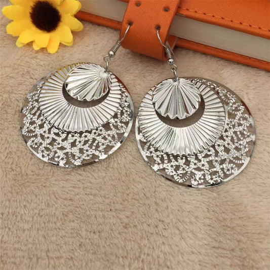 Ruched Sequin Bird's Nest Hollow Earrings Women's Indian Gold Color Earrings Jewelry