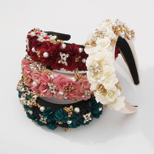 F3692 Baroque imitation pearl hair accessories fashion wide-brimmed fabric headband banquet light luxury palace headband