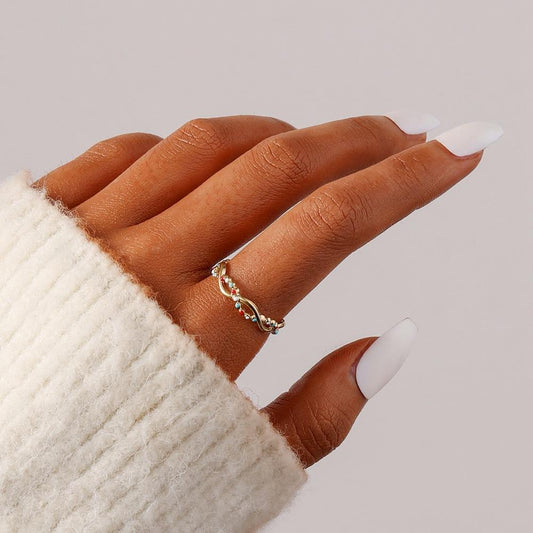 Niche fashion personality cute drop oil stainless steel dot twist open ring titanium steel ring female