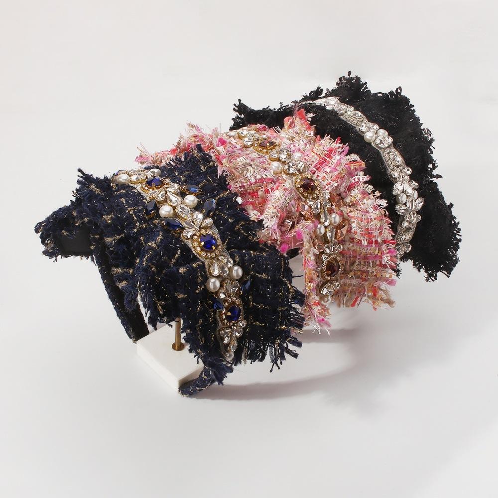 F3672 Fashion retro hair hoop diamond-studded imitation pearl temperament hair accessories fabric art celebrity palace head hoop female