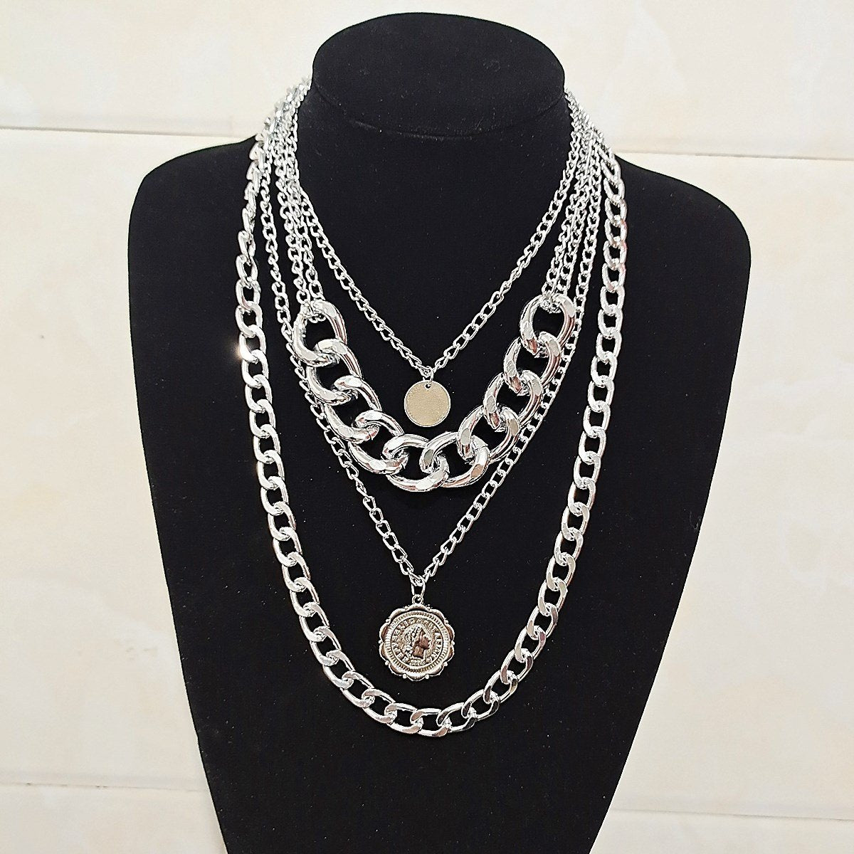 Jewelry Personality Exaggerated Chain Necklace Sweater Chain Simple Queen Pendant Multilayer Necklace Female