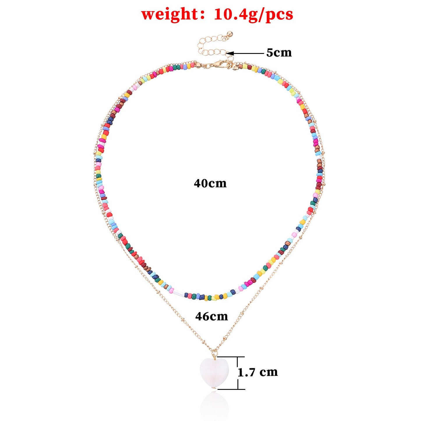 Jewelry Fashion Colorful Rice Beads Heart Shell Necklace Women's Double Layer Versatile Personality Handmade Necklace