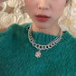 Thick chain necklace female ins trendy personality net red double clavicle chain retro round pendant short necklace