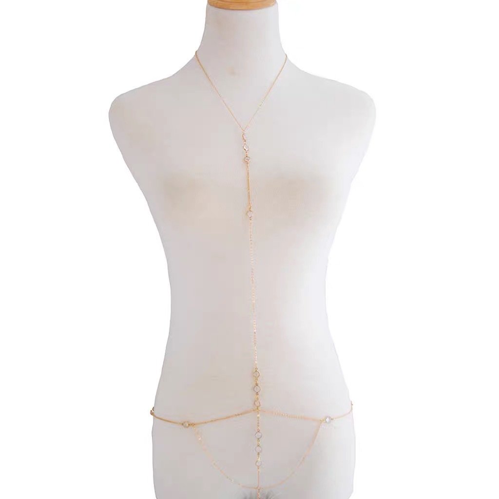 Fashion exaggerated sexy body chain rhinestone bra chain beach bikini body chain women