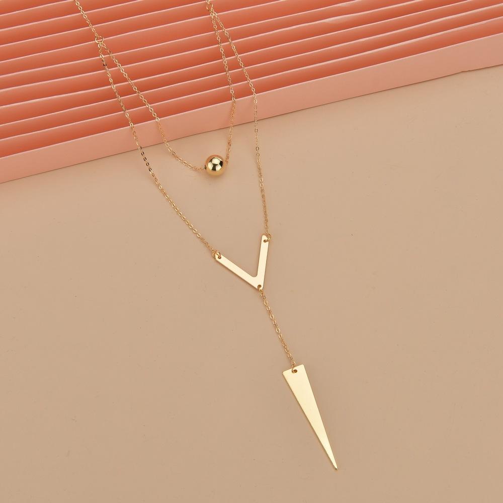 Jewelry Fashion Sexy Small V Letter Tassel Iron Triangle Necklace Double Layer Necklace