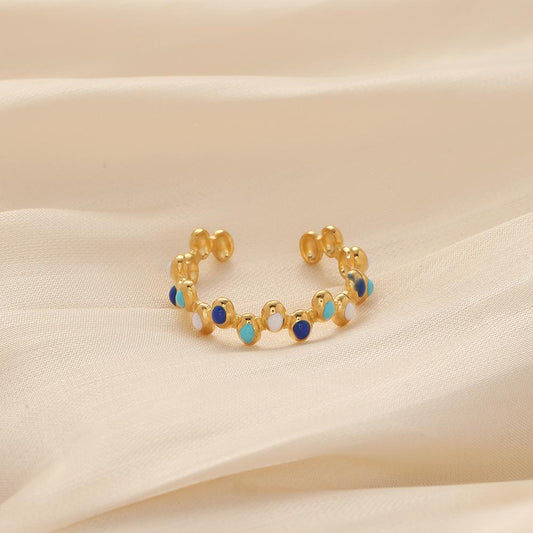 Light luxury niche personality fashion candy color stainless steel oil drop opening geometric dot adjustable ring female