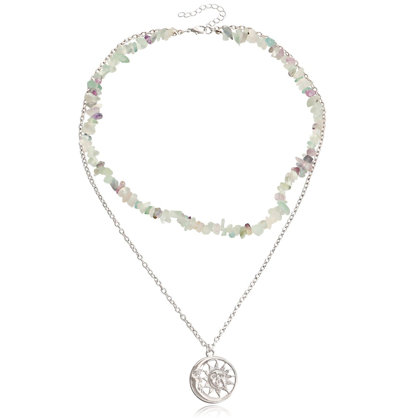 Jewelry double-layer simple natural green Dongling gravel pendant necklace female niche design necklace hot girl