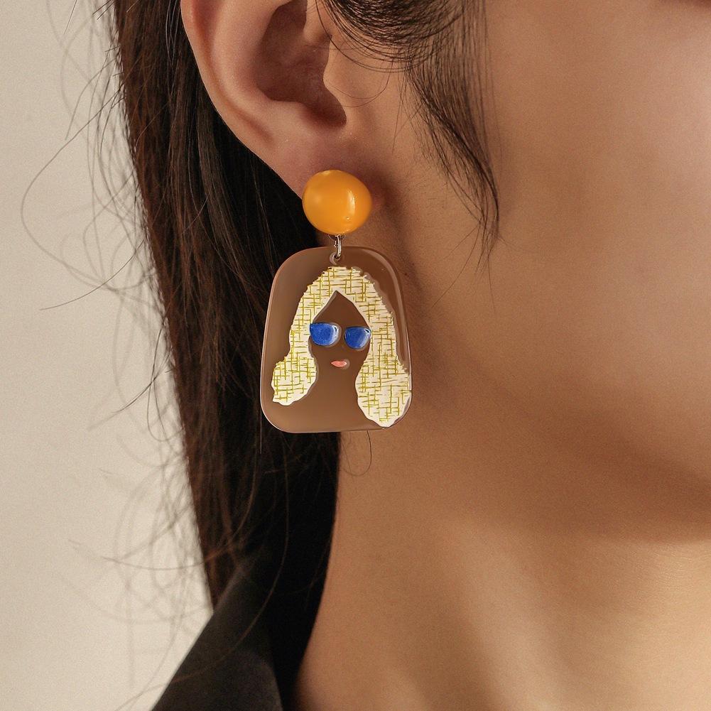 ins acrylic 3D printing earrings creative graffiti beauty portrait earrings exaggerated earrings matching