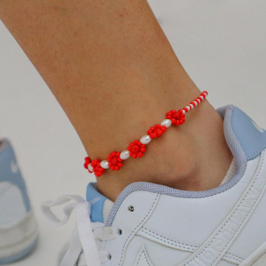 A12 Simple Accessories Bohemia Ethnic Beads Anklet Female Spring and Summer Flower Small Fresh Foot Decoration