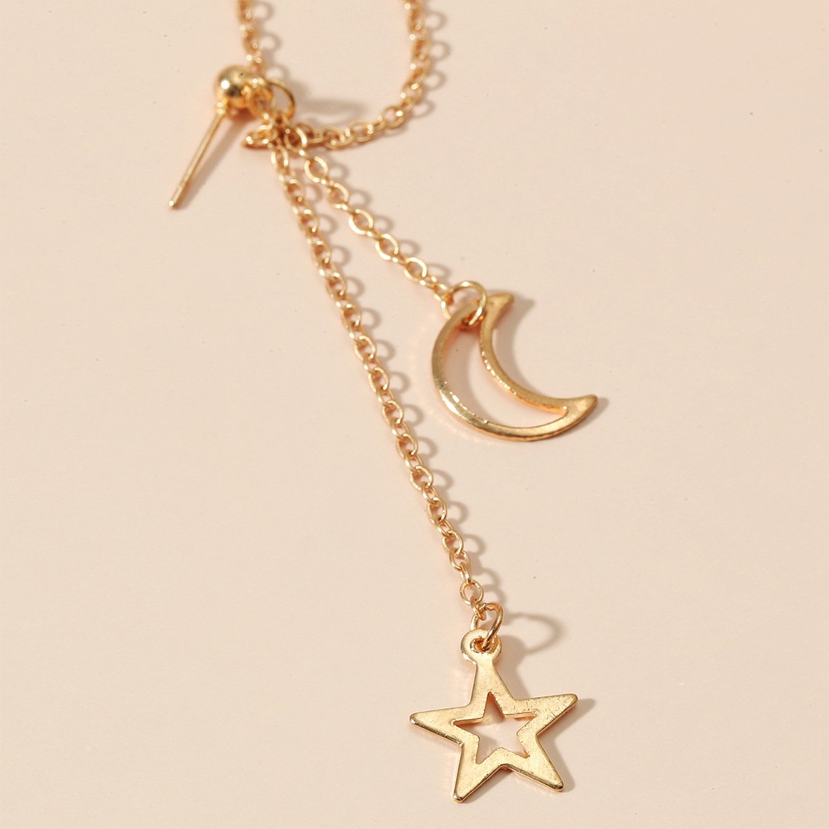 Simple temperament long chain earrings ins cold star moon ear clip one-piece non-hole earrings female