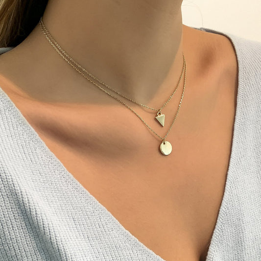 Hip-hop Simple Geometric Metal Round Sequin Necklace Women's Versatile Clavicle Chain Necklace Set