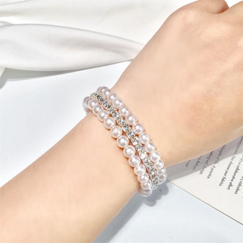 Popular Rhinestone Pearl Bracelet 3 Layers Winding Fashion Bracelet Women Jewelry