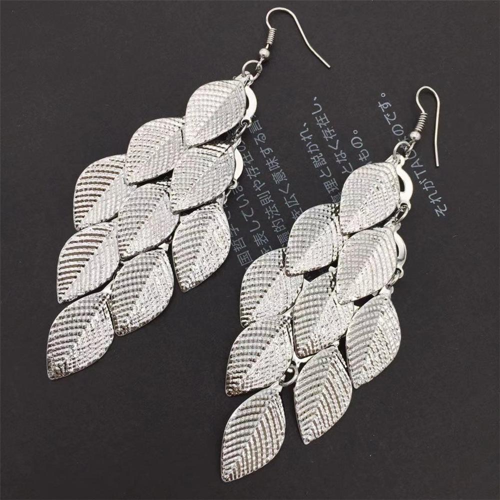 Textured Small Leaf Earrings Exaggerated Long Earrings Stud Earrings