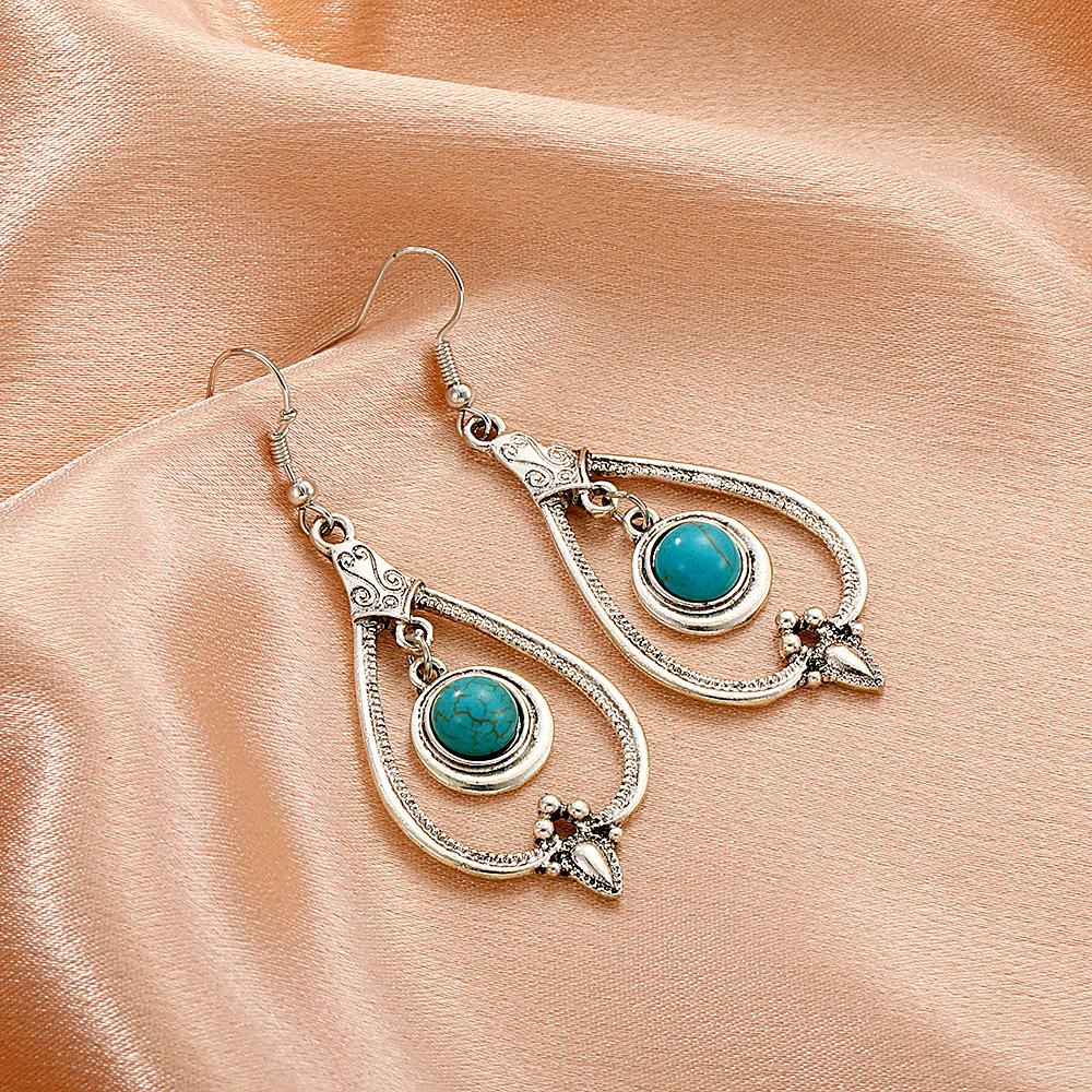 Bohemian turquoise geometric earrings ethnic retro hollow water drop earrings palace women