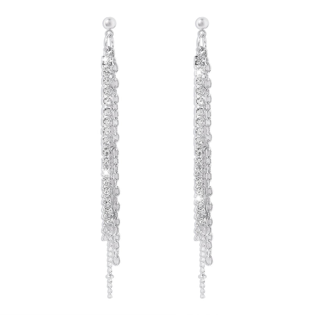 E1748 Exaggerated Long Earrings Rhinestone Chain Tassel Personality Earrings Temperament Smart Elegant Earrings