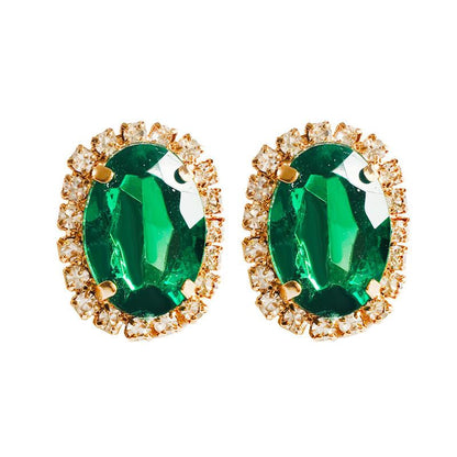 Simple green crystal flower stud earrings women's fashion French light luxury micro-inlaid zircon earrings versatile earrings