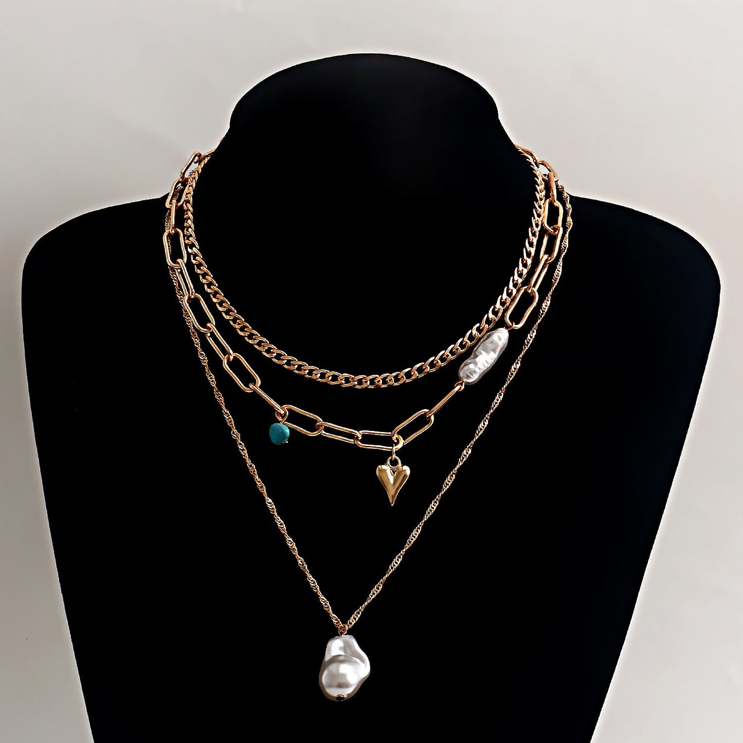 Jewelry trendy multi-layer special-shaped imitation pearl love pendant necklace female ins explosion
