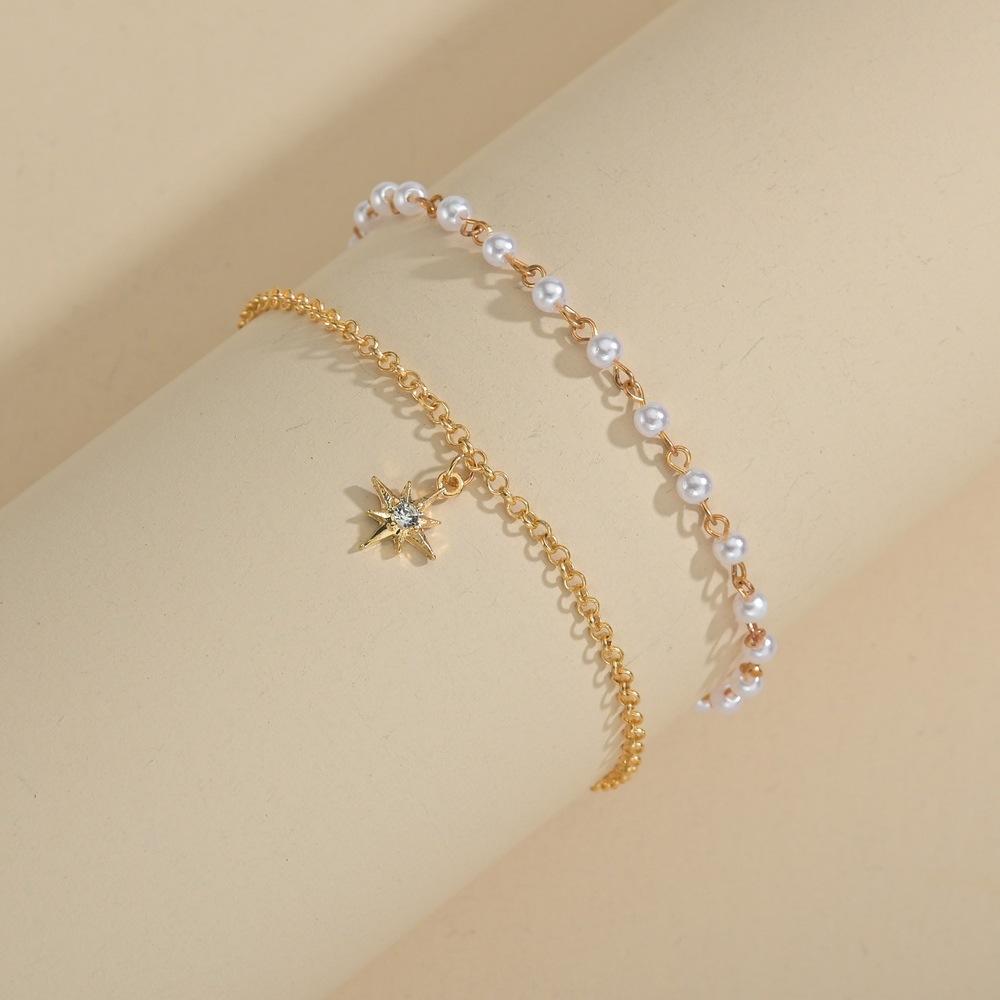 Fashion Alloy Pearl Anklet Popular Hexagram Pendant Anklet Women Jewelry