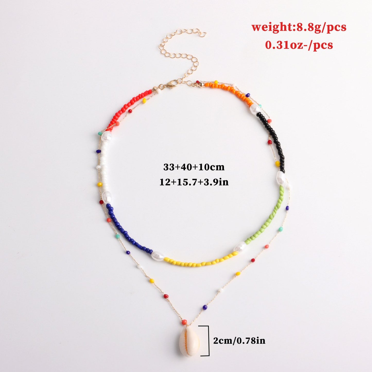 Jewelry temperament simple colorful bead shell pendant necklace female trend punk rice bead pearl necklace