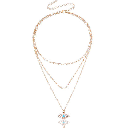 Jewelry fashion multi-layer fine chain diamond blue devil's eye pendant necklace female ins necklace